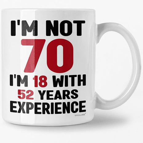 Vivulla68 70th Birthday Mug 11oz, 70 Year Old Birthday Gifts for Men - Funny Gift for Women, Men - Vintage 1955 Coffee Cup - Unique Present for Man, Woman, Mom, Dad, Grandma, Grandpa - Turning 70 Idea