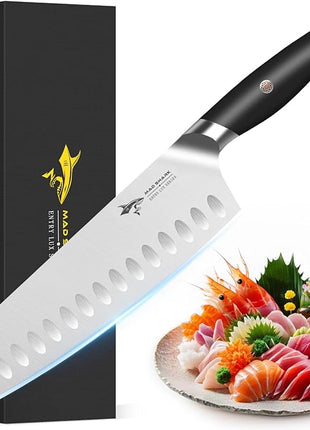 MAD SHARK Kitchen Knife, Professional 8-inch Santoku Knife, Made of German High Carbon Stainless Steel, Non-stick Ultra Sharp Kitchen Knife with Ergonomic Handle, Gift Box