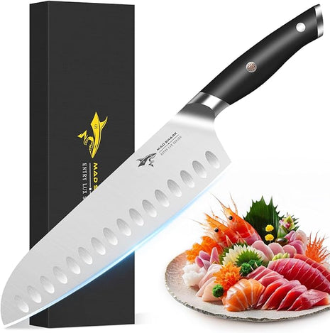 MAD SHARK Kitchen Knife, Professional 8-inch Santoku Knife, Made of German High Carbon Stainless Steel, Non-stick Ultra Sharp Kitchen Knife with Ergonomic Handle, Gift Box