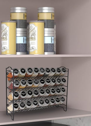 SWOMMOLY Spice Rack Organizer with 36 Empty Square Spice Jars, 396 Spice Labels with Chalk Marker and Funnel Complete Set, for Countertop, Cabinet or Wall Mount, Black