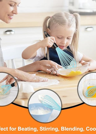 HOTEC 4 Pieces Silicone Whisks Set, Wire Balloon Whisks Egg Beater, Non-slip Handle Whisk for Non-stick Cookware Perfect for Cooking, Stirring, Beating and Blending (Blue)