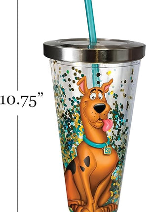 Spoontiques - Glitter Filled Acrylic Tumbler - Glitter Cup with Straw - 20 oz - Stainless Steel Locking Lid with Straw - Double Wall Insulated - BPA Free - Scooby Doo