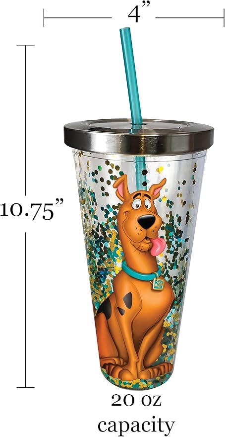 Spoontiques - Glitter Filled Acrylic Tumbler - Glitter Cup with Straw - 20 oz - Stainless Steel Locking Lid with Straw - Double Wall Insulated - BPA Free - Scooby Doo