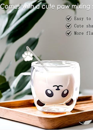 Panda Mug Cute Mugs Glass Double Wall Insulated Glass Espresso Cup, Kawaii Mug, Coffee Cup, Tea Cup, Milk Cup, Birthday Christmas Gifts(Panda)