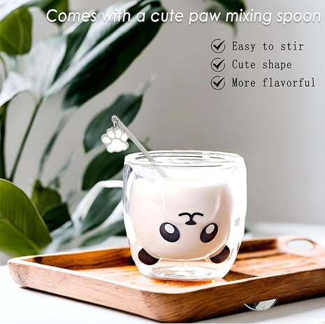 Panda Mug Cute Mugs Glass Double Wall Insulated Glass Espresso Cup, Kawaii Mug, Coffee Cup, Tea Cup, Milk Cup, Birthday Christmas Gifts(Panda)