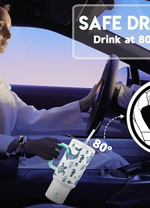 Meoky 40 oz Glow in the Dark Tumbler with Handle and Straw, Tumbler with Lid and Straw, Insulated Stainless Steel Travel Mug, 100% Leak-proof, Keeps Cold for 34 Hours (Sea Life)