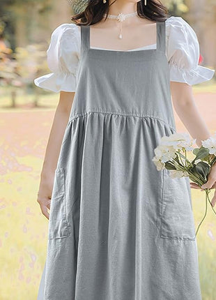 Uaussi Cotton Linen Apron Cross Back Work Apron for Women with Pockets Pinafore Dress X Cross Halter Apron for Chef Gardening