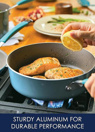 Rachael Ray Cucina Nonstick Cookware Pots and Pans Set, 12 Piece, Agave Blue