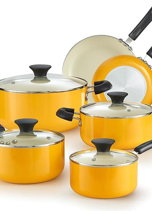 Cook N Home Pots and Pans Set Nonstick, 10-Piece Ceramic Kitchen Cookware Sets, Nonstick Cooking Set with Saucepans, Frying Pans, Dutch Oven Pot with Lids, Yellow