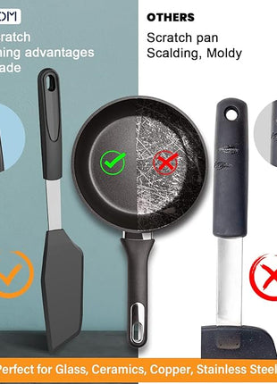 Silicone Spatulas, Offset Spatulas, Waterproof Mixer GEEKHOM 600F Heat Resistant Extra Large and Wide Flexible Spatulas Rubber Turners,1 PACK LONG Kitchen Cooking Utensils Set for Pancake