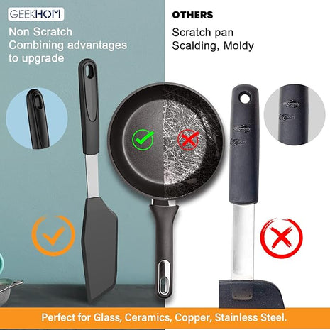 Silicone Spatulas, Offset Spatulas, Waterproof Mixer GEEKHOM 600F Heat Resistant Extra Large and Wide Flexible Spatulas Rubber Turners,1 PACK LONG Kitchen Cooking Utensils Set for Pancake