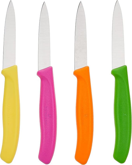 Victorinox 1 4-Piece Set of 3.25 Inch Swiss Classic Paring Knives with Straight Edge, Spear Point, 3.25", Pink/Green/Yellow/Orange