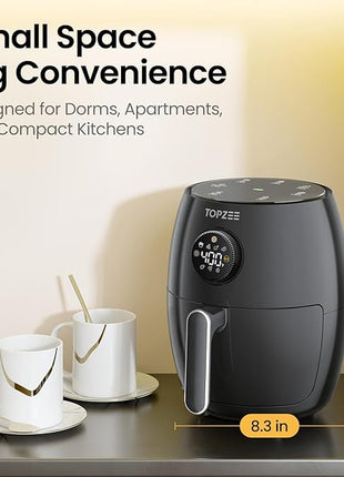 Topzee Small Air Fryer, 2.1QT Mini Compact 4-in-1 Air Fryer for 1–2 People, 98% Less Oil, Adjustable Temp & 60Min Timer, Quiet, Nonstick Dishwasher Safe, BPA-Free, Dark Grey