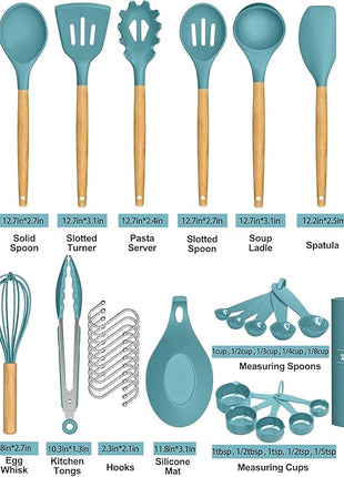 Umite Chef Kitchen Cooking Utensils Set, 33 pcs Non-stick Silicone Utensils Spatula Set with Holder, Silicone Kitchen Gadgets Utensil Set(Dark Blue)