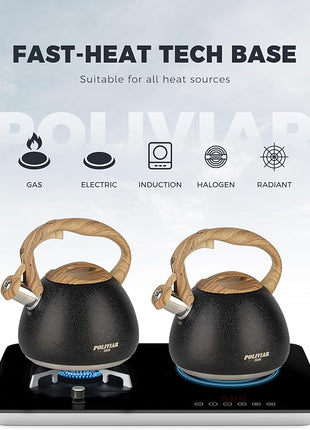 POLIVIAR Tea Kettle, 2.7 Quart Stovetop Tea Kettle, Audible Whistling Teapot with Crackle Finish, Food Grade Stainless Steel for Anti-Rust, Anti Hot Handle, Suitable for All Heat Sources (JX2023-LRB)