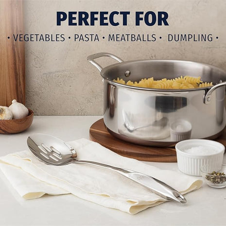 Zulay Kitchen Stainless Steel Slotted Spoon - 15” Large Cooking & Serving Spoon with Ergonomic Handle - Durable, Rust-Proof, Heat-Resistant & Dishwasher Safe Kitchen Utensil for Cooking and Buffets