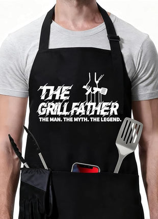 ZOORON Funny Black Chef Aprons for Men Adjustable BBQ Grill Kitchen Cooking Aprons with Pockets, Grill Accessories