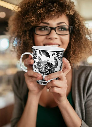 Karma Gifts 16 oz Black and White Boho Mug Sea Turtle - Cute Coffee and Tea Mug - Ceramic Coffee Mugs for Women and Men, 1 Count (Pack of 1)