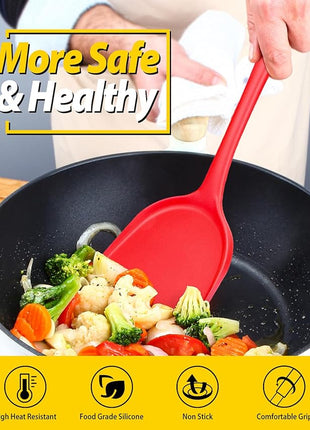 Pack of 2 Silicone Wok Spatula, Non-Stick, Heat Resistant, Easy to Clean and Dishwasher Safe, Seamless Kitchen Utensil for Cooking, Baking, Stir-Fry (Red)