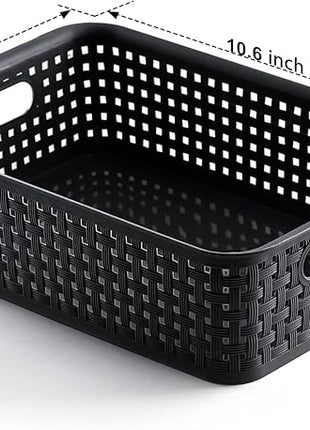 [ 8 Pack ] Plastic Storage Baskets, Small Pantry Organization and Storage Bins, Household Organizers for Laundry Room, Bathrooms, Kitchens, Cabinets, Countertops, Under Sink or Shelves, Black