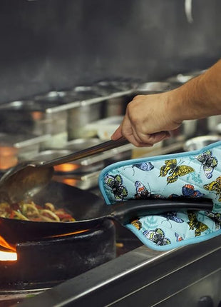 Pot Holders Set of 2 Heat Resistant 480℉ Kitchen 100% Cotton Comfortable Lining Printing Butterfly Flower Women Men Home Cooking Baking Microwave BBQ Gift (Butterfly potholders)