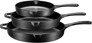 Bruntmor 8, 10 and 12 Inch Pre-Seasoned Frying Pan Set of 3, Oven Safe Skillet, Grill Pan Set, Nonstick Cookware with Side Drip Lips, Black