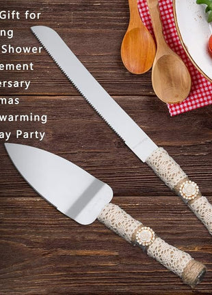 Rustic Wedding Cake Serving Set,Bride and Groom Cake Cutting Utensils,Pizza Pie Cake Knife and Server Set Pie Cake Serving Set Pie Cake Pizza Shovel Cutter