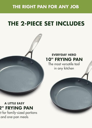 GreenPan Valencia Pro Hard Anodized Healthy Ceramic Nonstick 10" and 12" Frying Pan Skillet Set, PFAS-Free, Induction, Dishwasher Safe, Oven Safe, Gray