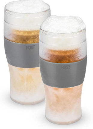 Host Freeze Beer Glasses, Freezable Beer Gifts for Men, Double Wall Insulated Pint Set, Tumbler for Cold Drinks, 16, Set of 2, Gray