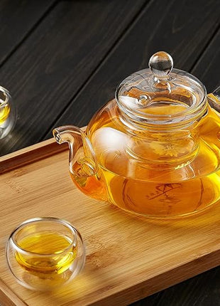 Glass Teapot with Removable Clear Infuser, 27 oz/ 800 ml Stove Top & Microwave Safe Borosilicate Glass Kettle with Loose Leaf Tea Strainer For Flower Blooming Tea