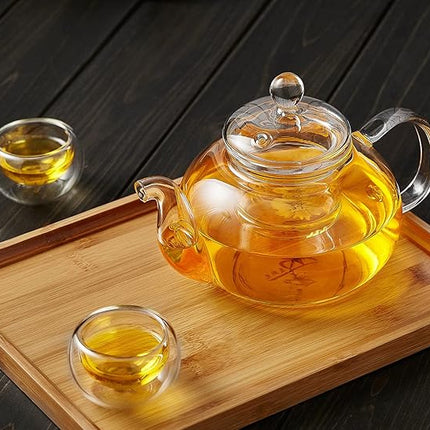 Glass Teapot with Removable Clear Infuser, 27 oz/ 800 ml Stove Top & Microwave Safe Borosilicate Glass Kettle with Loose Leaf Tea Strainer For Flower Blooming Tea