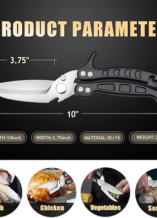 DRAGON RIOT Heavy Duty Poultry Shears - A Must Have Kitchen Shears for Chicken and Meat Cutting - Dishwasher Safe and Stainless Food Kitchen Scissors for Thanksgiving(Black)