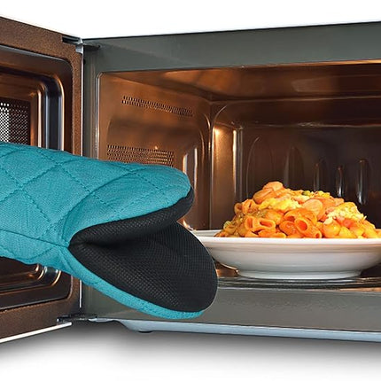 1 Pair Short Oven Mitts, Heat Resistant Silicone Kitchen Mini Oven Mitts for 500 Degrees, Non-Slip Grip Surfaces and Hanging Loop Gloves, Baking Grilling Barbecue Microwave Machine Washable