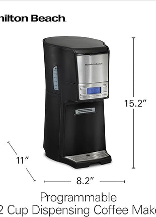 Hamilton Beach One Press Programmable Dispensing Drip Coffee Maker with 12 Cup Internal Brew Pot, Water Reservoir, Black with Chrome (48464)