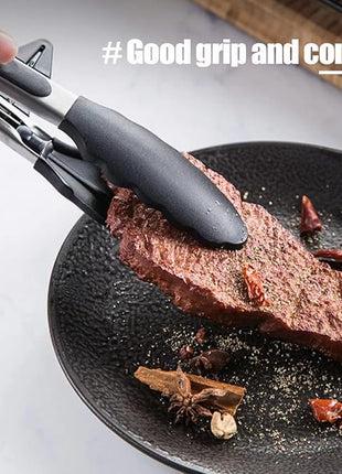 Kitchen Tongs, 9 Inch Tongs for Cooking with Silicone Tips, Food Grade Small Silicone Tong, Mini Serving Tongs for Nonstick Pans, BBQ, Salad, Set of 3, Black