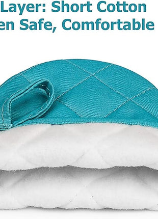 1 Pair Short Oven Mitts, Heat Resistant Silicone Kitchen Mini Oven Mitts for 500 Degrees, Non-Slip Grip Surfaces and Hanging Loop Gloves, Baking Grilling Barbecue Microwave Machine Washable