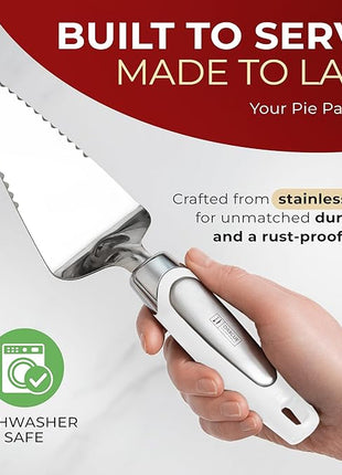 Orblue Pie Server, Essential Kitchen Tool, Serrated on Both Sides, Great for Right or Left Handed Chef, Stainless Steel Flatware , Cake Cutter,White