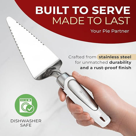 Orblue Pie Server, Essential Kitchen Tool, Serrated on Both Sides, Great for Right or Left Handed Chef, Stainless Steel Flatware , Cake Cutter,White
