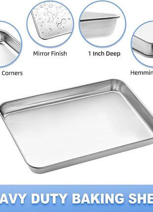 Baking Sheet with Wire Rack, Cookie Sheet Baking Pan Toaster Oven Tray with Cooling Rack, Stainless Steel Eighth Sheet Pan with Rack 9' x 7' x 1', Healthy & Non Stick & Dishwasher Safe