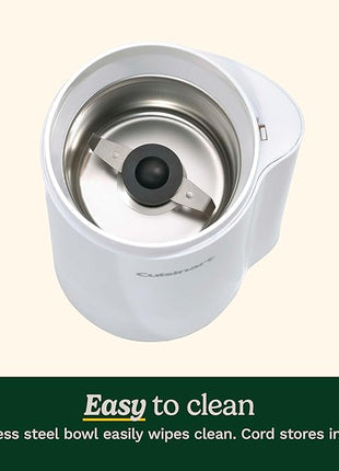 Cuisinart Coffee Grinder, One Touch Control Coffee Bean Grinder with Stainless Steel Bowl and Blades, 2.5 oz/70g Capacity Enough for 12 Cups, On/Off Switch with Safety Interlock, DCG-20N, White
