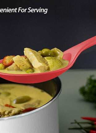 Silicone Spoons for Cooking - Extra Large Kitchen Spoons for Mixing, Serving, & Stirring - 600°F Heat-Resistant Non Stick Utensils Ladle & Skimmer- Dishwasher Safe, Red