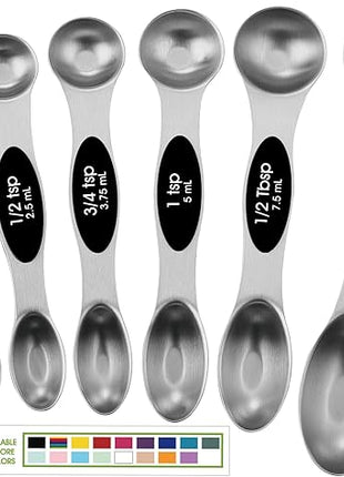 Spring Chef Stainless Steel Magnetic Measuring Spoons Set with Strong N45 Magnets, Heavy Duty Metal Kitchen Gadgets for Baking & Cooking, Fits in Most Kitchen Spice Jars, Set of 8 with Leveler, Black