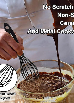 Anaeat 9" Silicone Balloon Whisk, Perfect for Non-Stick Cookware, Milk and Egg Beater Blender, Heat Resistant Kitchen Whisks for Whisking, Cooking, Baking, Beating, Frothing & Stirring (Black)
