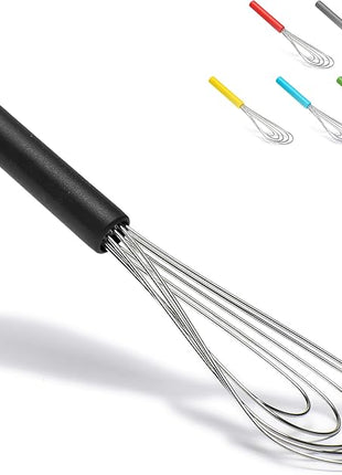 Flat Whisk Silicone Handle Non Slip 10" - 5 Wires Whisk with 10 Heads for Kitchen Cooking Color by Jell-Cell (Black)