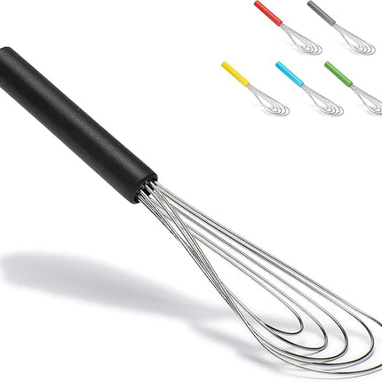 Flat Whisk Silicone Handle Non Slip 10" - 5 Wires Whisk with 10 Heads for Kitchen Cooking Color by Jell-Cell (Black)