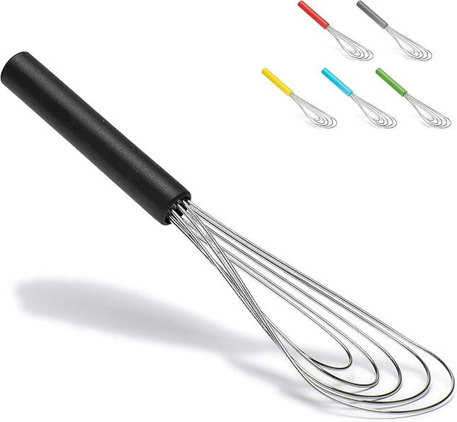 Flat Whisk Silicone Handle Non Slip 10" - 5 Wires Whisk with 10 Heads for Kitchen Cooking Color by Jell-Cell (Black)