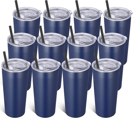 VEGOND 20oz Tumbler Bulk with Lid and Straw 12 Pack, Stainless Steel Vacuum Insulated Tumbler, Double Wall Coffee Cup Travel Mug, Navy Blue