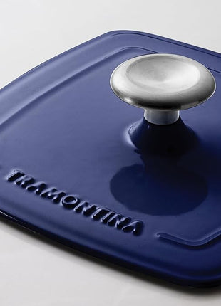Tramontina Bestow Enameled Cast Iron Grill Pan with Press, 11-inch, Blue