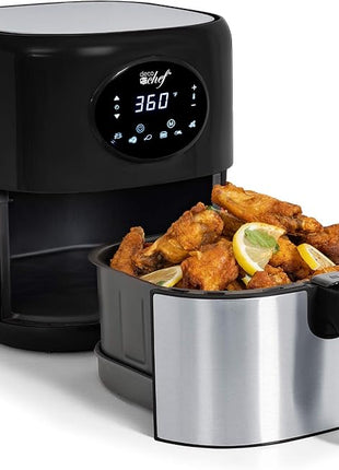 Deco Chef 3.7QT Digital Air Fryer with 6 Cooking Presets, LED Touch Controls, Adjustable Temperature and Time, Detachable Dishwasher Safe Non-Stick Basket, ETL Certified, Black