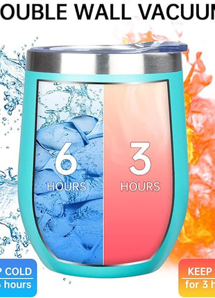 MEZMUT 12 Oz Insulated Wine Tumbler with Lid Double Wall Vacuum Stainless Steel Wine Glass Coffee Mug Insulated Tumbler Cup for Champaign, Cocktail, Beer (Teal, 4 Pack)